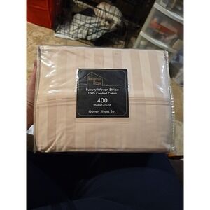 Hampton House Luxury Woven Stripe 100% Combed Cotton Queen Size Peach Color New